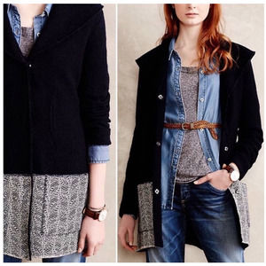 Angel Of The North Navy Blue Leaf Lace Wool Jacket Sz. Small